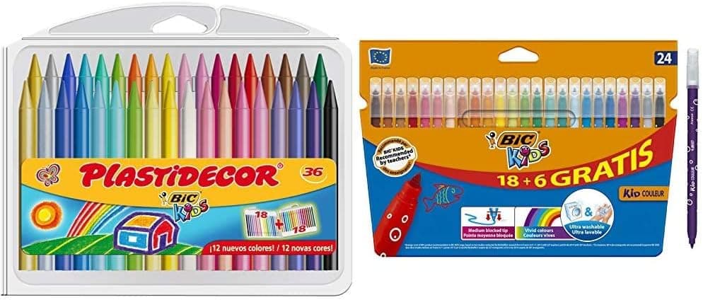 BIC Kids Plastidecor | Estojo com 36 lápis de cor e 24 marcadores laváveis para crianças