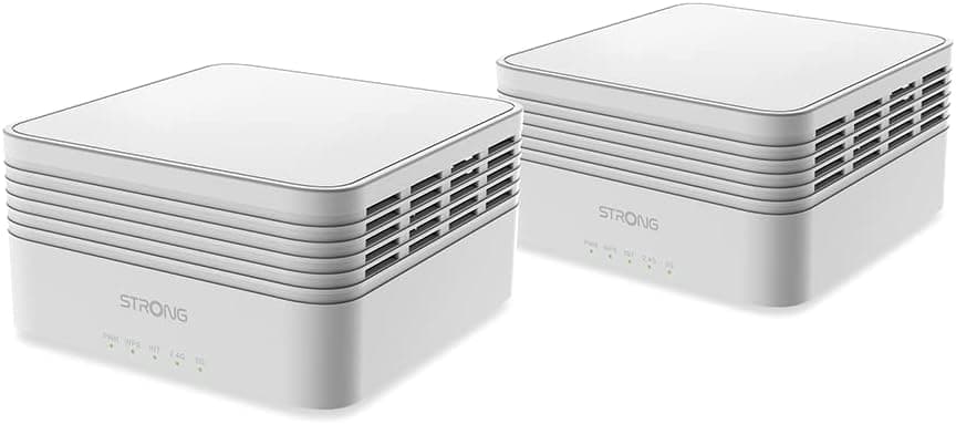 STRONG - Kit WiFi Mesh - Atria AX3000 Mbps, até 350 m² de cobertura adicional WiFi 6, compatível com qualquer caixa e roteador padrão, banda dupla 2,4 GHz 5 GHz - 3 portas Ethernet - Branco