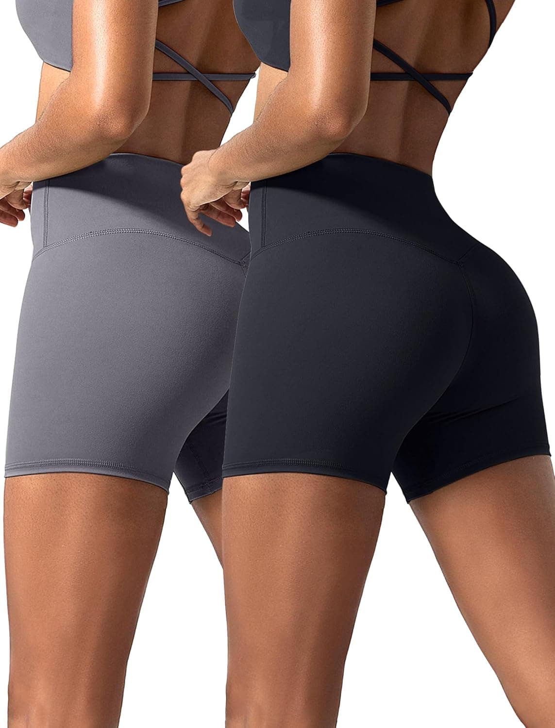 VOENXE Calções desportivos de cintura alta push-up para mulher, pack de 2
