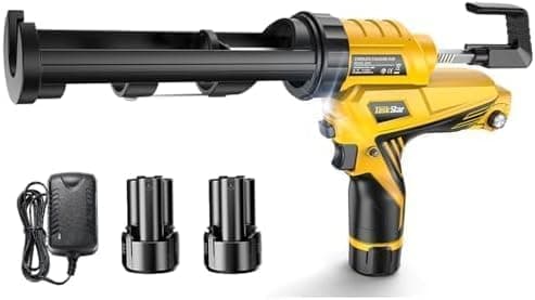 Taskstar Pistola de silicone elétrica com bateria de 2,0 Ah, pistola de silicone profissional de 12 V com LED, 6 velocidades, 4000 N, pistola de cartucho profissional de 300 ml/10 oz para selagem e impermeabilização