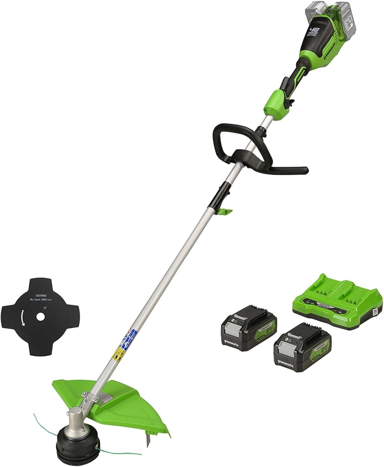 Greenworks 48 V (2 x 24 V) Corta-cabeças de bateria para jardim pequeno/médio, largura de corte 40 cm, alimentação por impactos, cabo de nylon duplo 2 mm, duas baterias 24 V 4 Ah, carregador duplo
