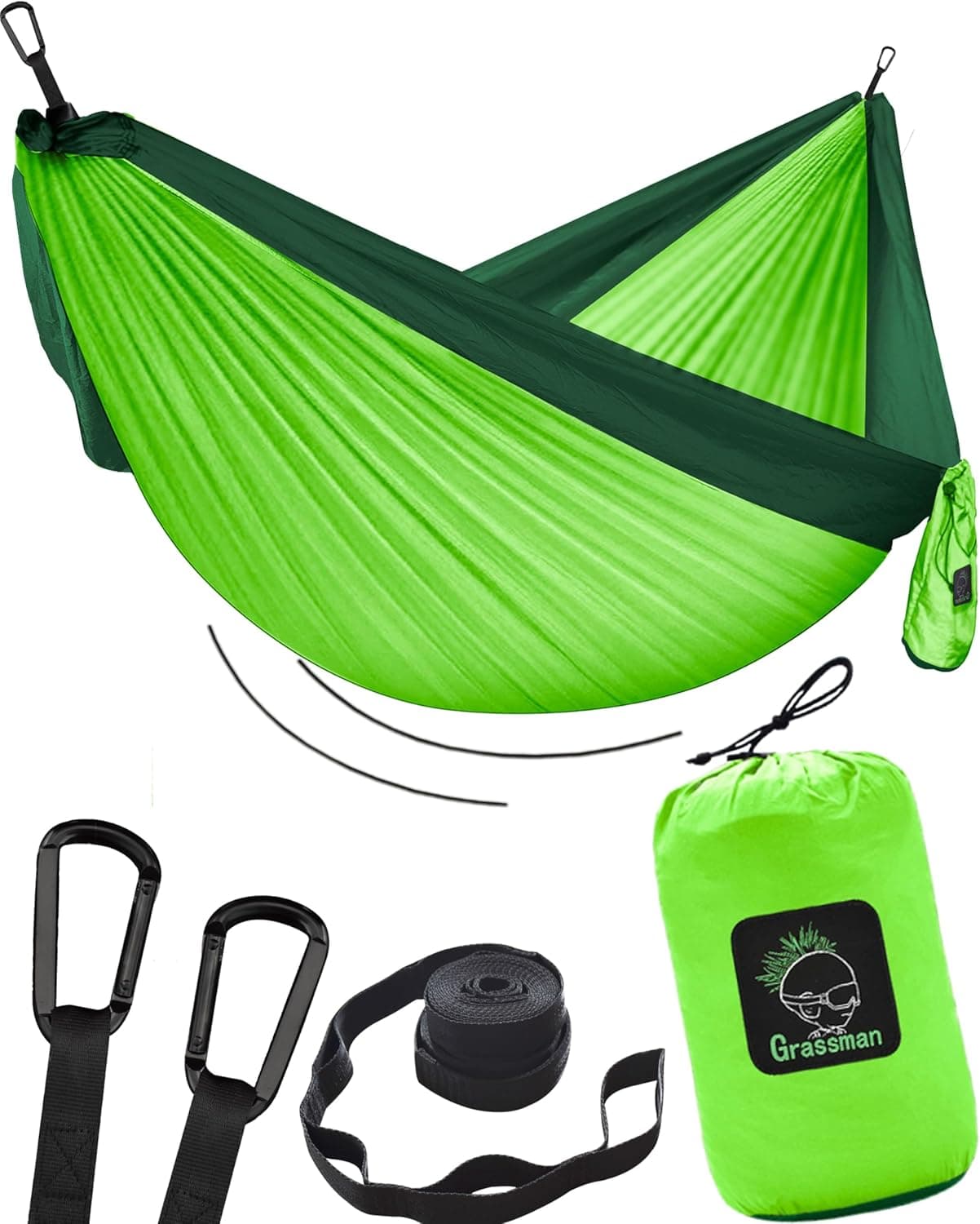 Rede de campismo dupla e individual portátil rede com correias de árvore, rede leve de nylon paraquedas redes de campismo acessórios para interior ao ar livre mochileiros, caminhadas, praia