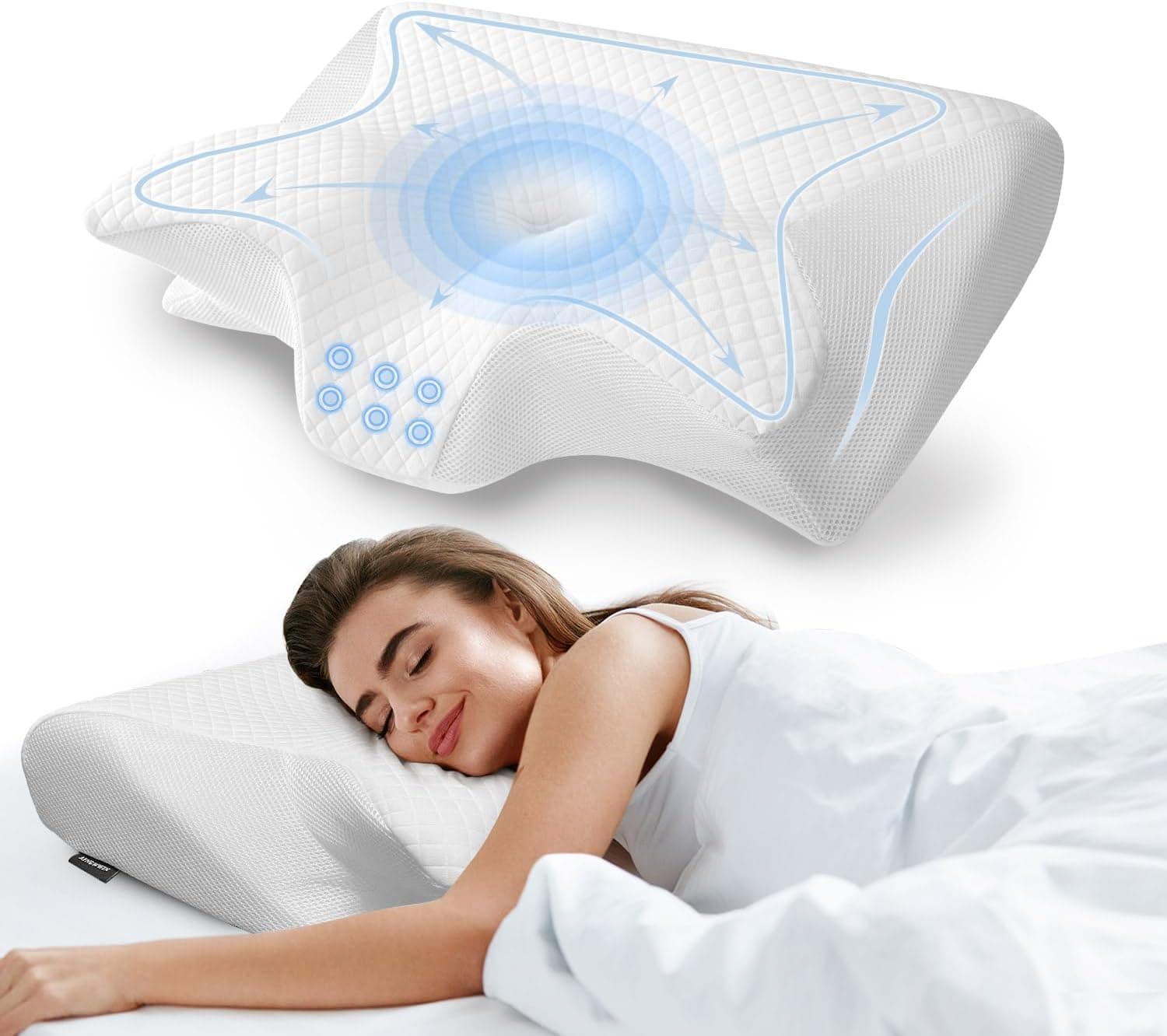AFNGWWIN Almofada cervical de espuma viscoelástica, ergonômica almofada ortopédica, almofada para cervical e pescoço para dormir de lado e boca para cima, 60 x 40 x 11/13 cm