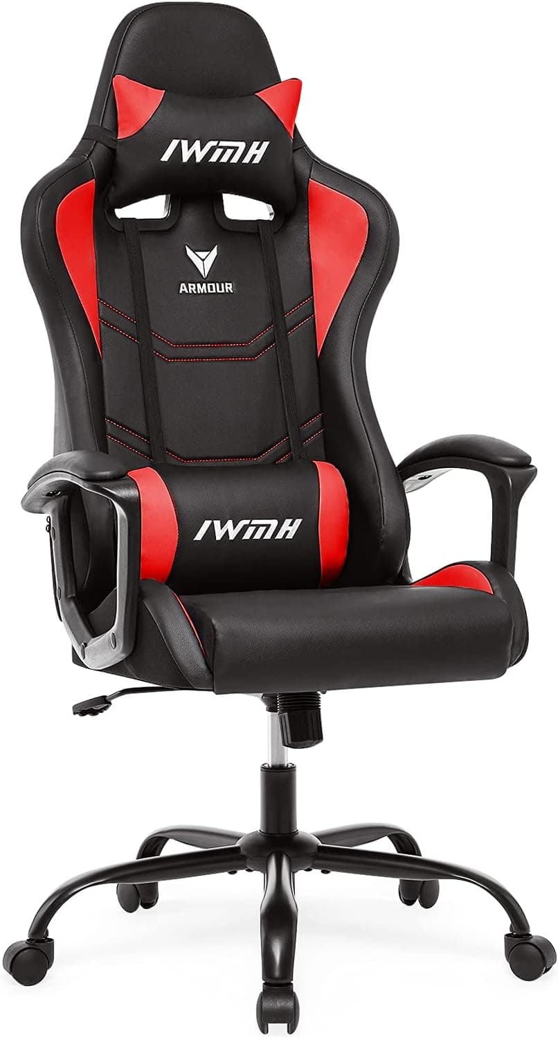 Intimate WM Heart Cadeira profissional de jogos, cadeira ergonómica Racing, escritório, cadeira de computador, altura regulável, cadeira com apoio e almofada lombar, 360° rotativo (vermelho)