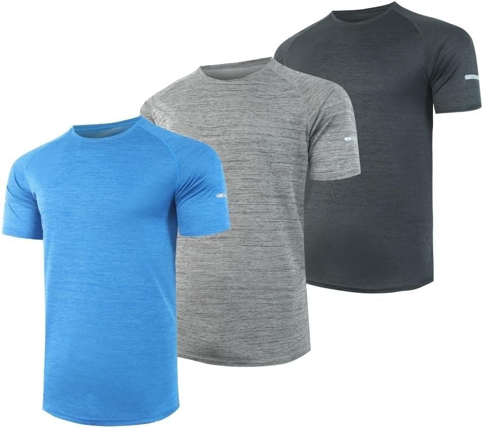 Hpbygstae | Pack de 3 t-shirts desportivas de manga curta para homem respiráveis e de secagem rápida