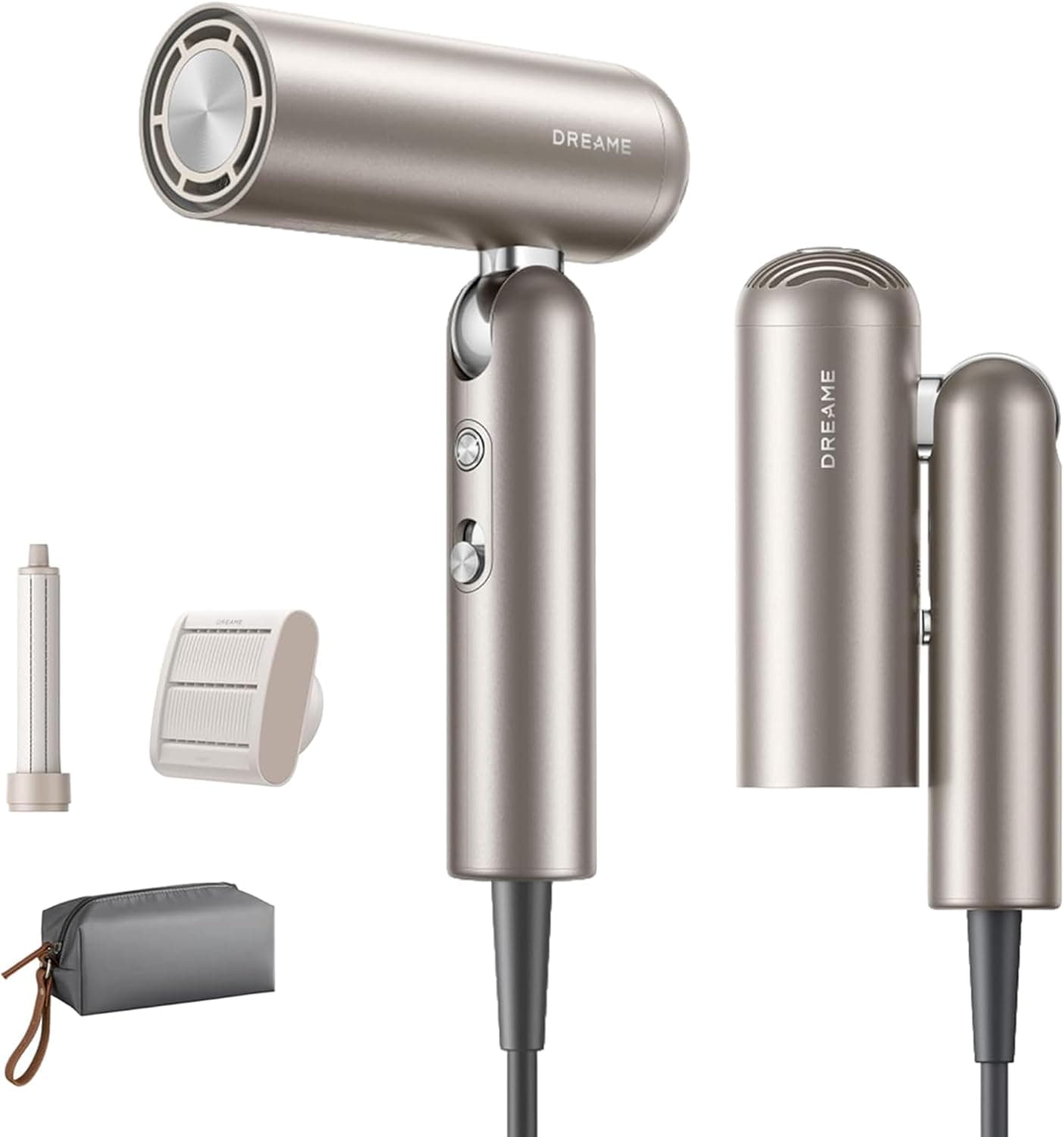 DREAME Pocket Secador de cabelo, 110000 RPM secador de cabelo profissional com 3 formas dobráveis, peso leve de 300 g, 300 milhões de iões negativos/Cm³, temperatura constante de 57 °C, dourado