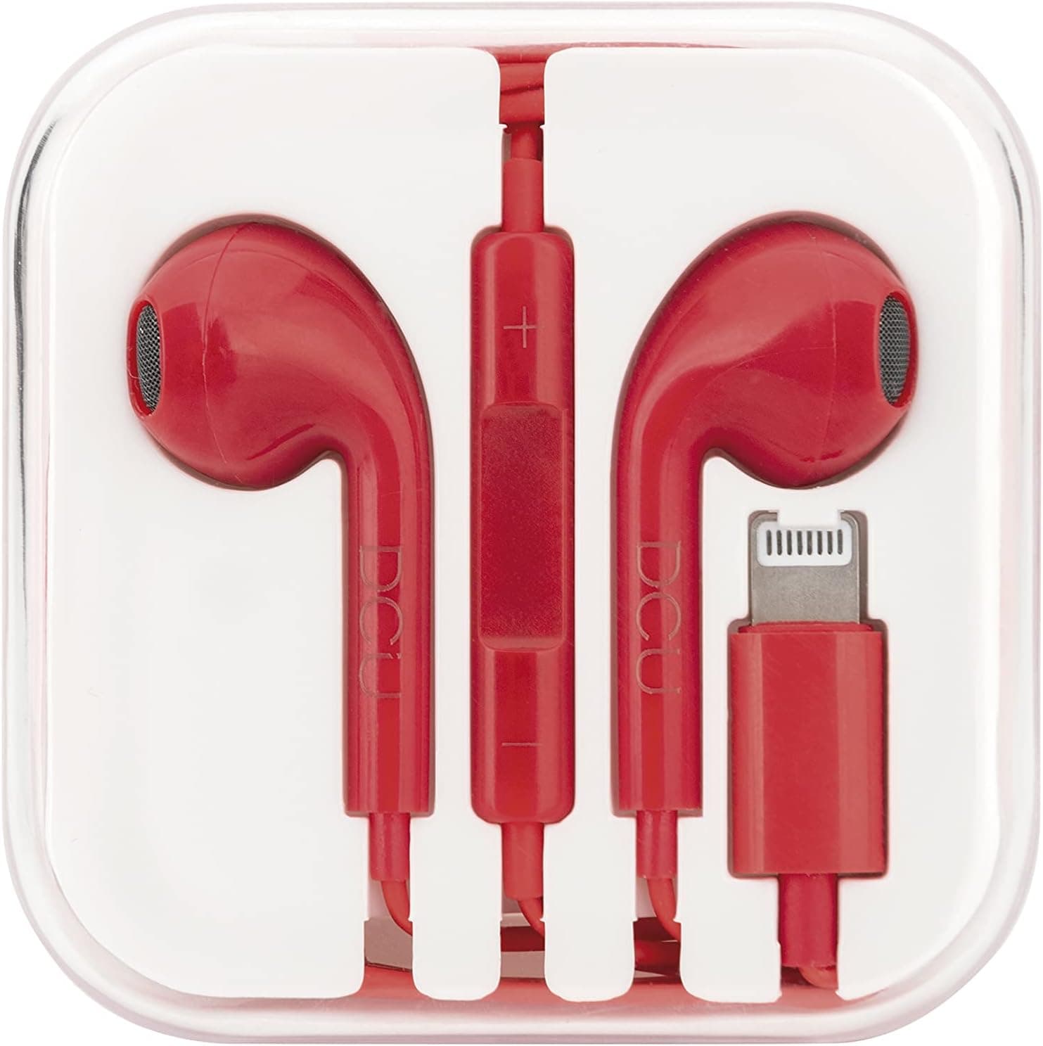 DCU TECNOLOGIC Auriculares, auriculares para iPhone/iPad, com microfone e controlo de volume, som estéreo, vermelho