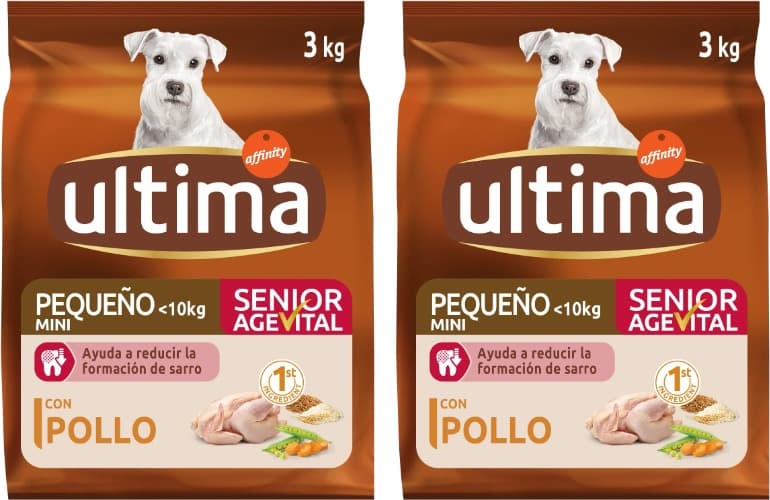 Ultima Pequeno sênior frango, comida seca para cães, 3 kg x 2
