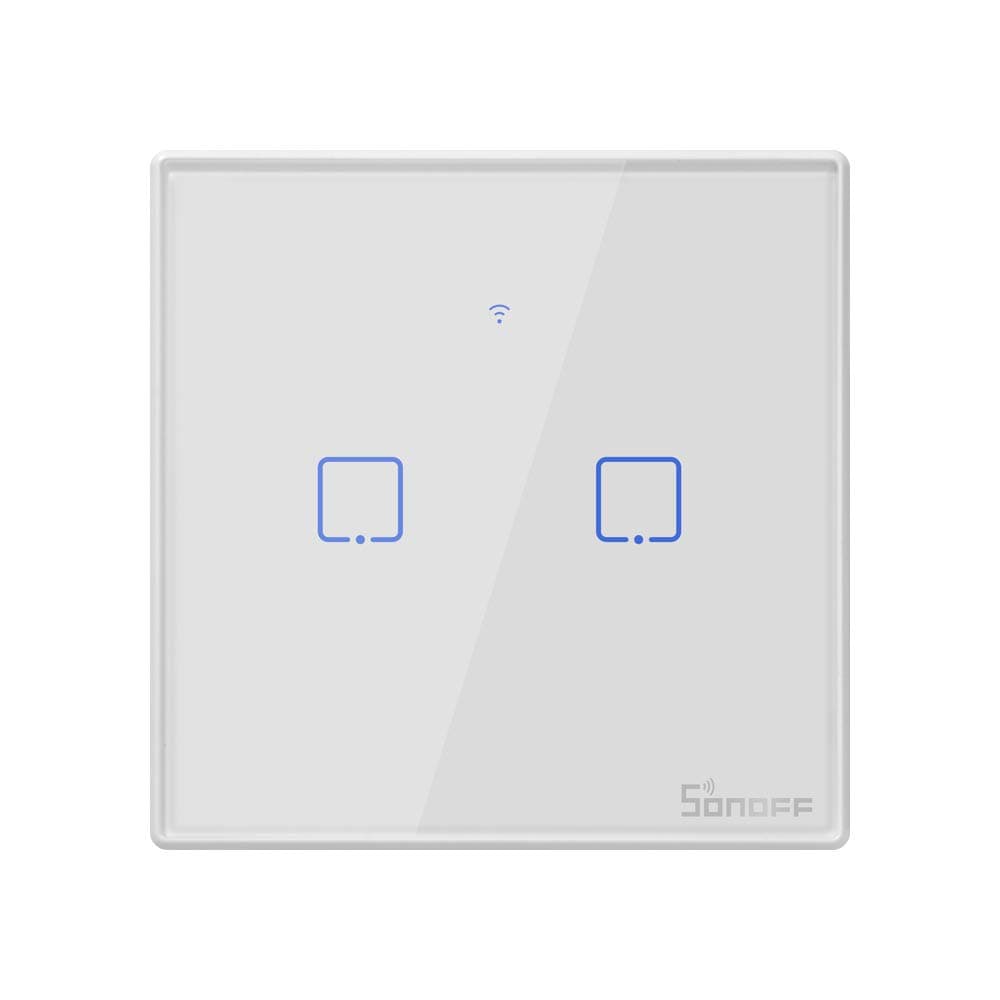 SONOFF T2EU2C Interruptor mural para controlo de luzes sem fios por RF Wi-Fi inteligente, interruptor de tipo 86 de 2 canais para soluções de automação doméstica (1 via)