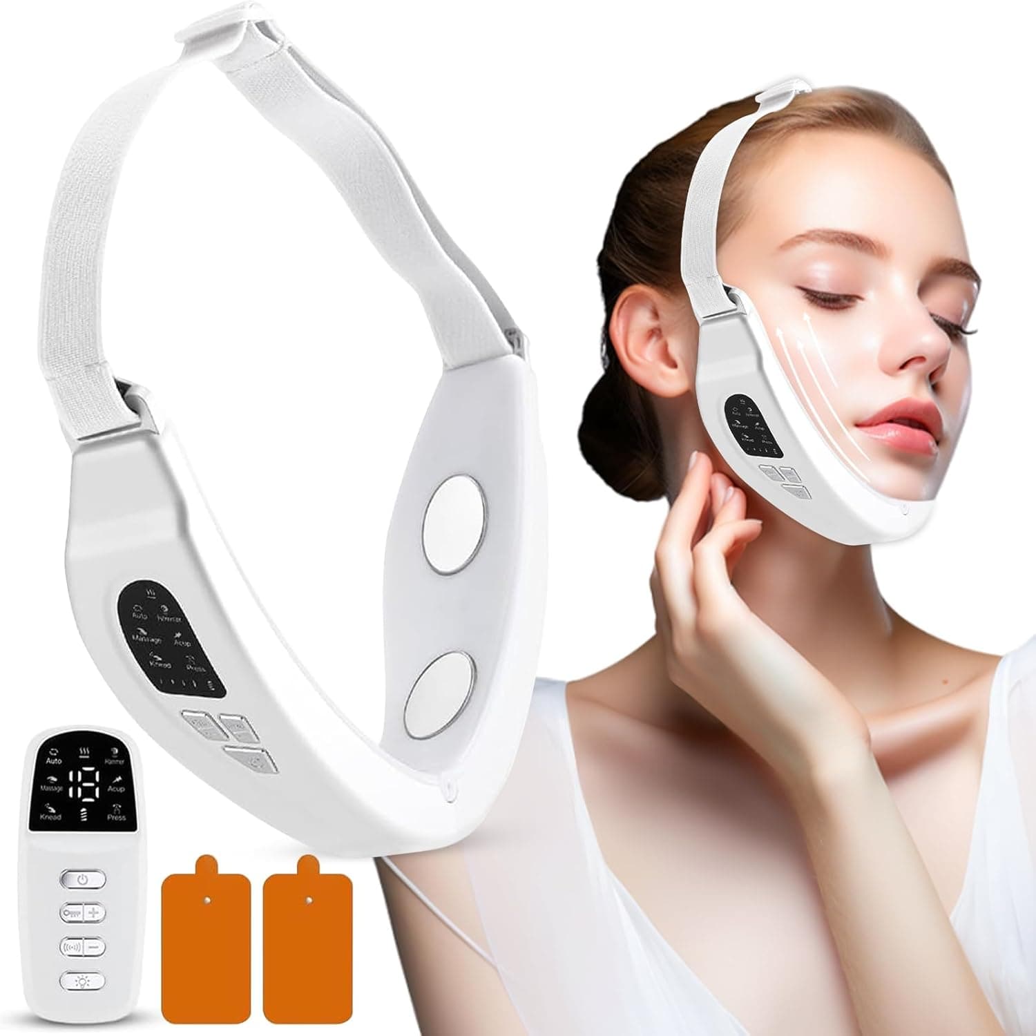 Massajador facial elétrico em forma de V, dispositivo de lifting facial EMS, 9 níveis de intensidade, 4 modos EMS azul, lâmpada de luz vermelha