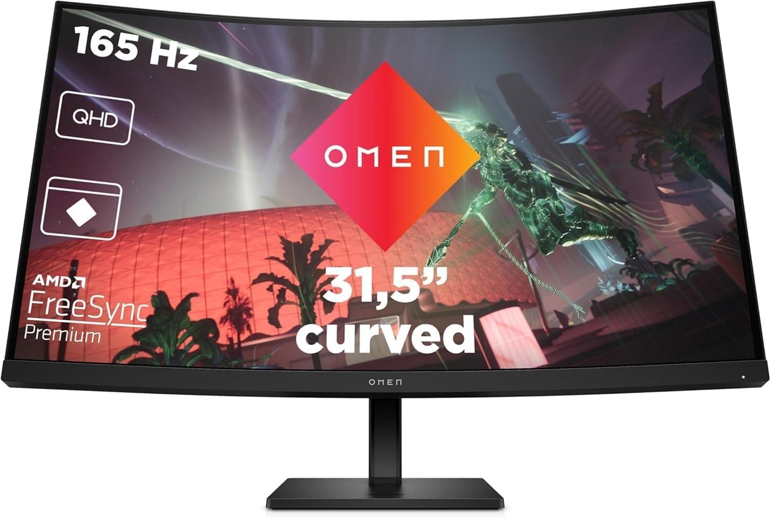HP OMEN 32C Monitor de jogos QHD de 32" (2560 x 1440 a 165 Hz, 16:9, 1 ms, HDMI anti-reflexo DisplayPort AMD FreeSync Premium, compatível com consolas, 1500R, altura e inclinação Ajustável, Curvo)