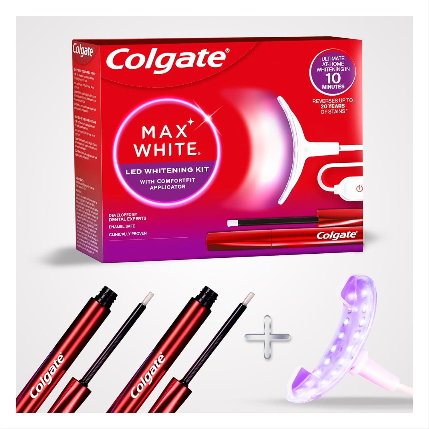 Colgate Max White Kit de branqueamento dental com LED - reverte até 20 anos de manchas - conjunto de 2 soros branqueadores de dentes com novo aplicador de precisão