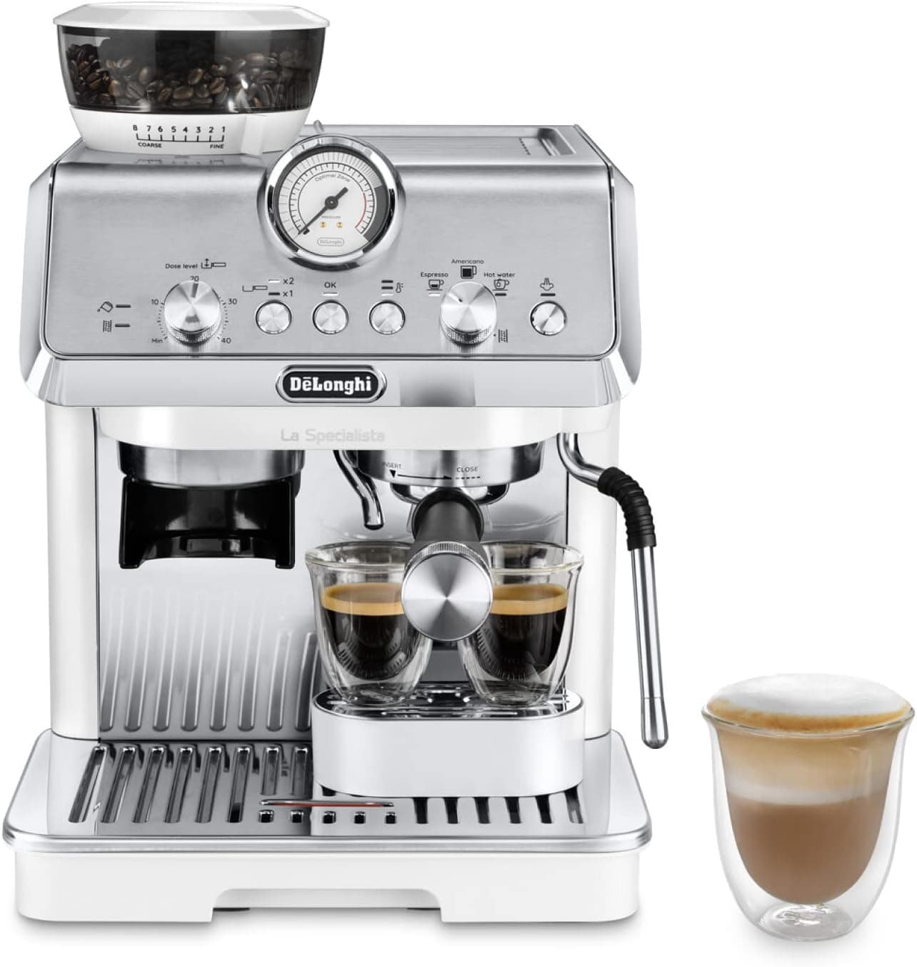 De'Longhi Especialista arte EC9155.W, máquina de café expresso manual, tecnologia de moagem com sensor e 8 ajustes, controlo ativo da temperatura, espumador de leite MyLatte Art, 1550 W, branco
