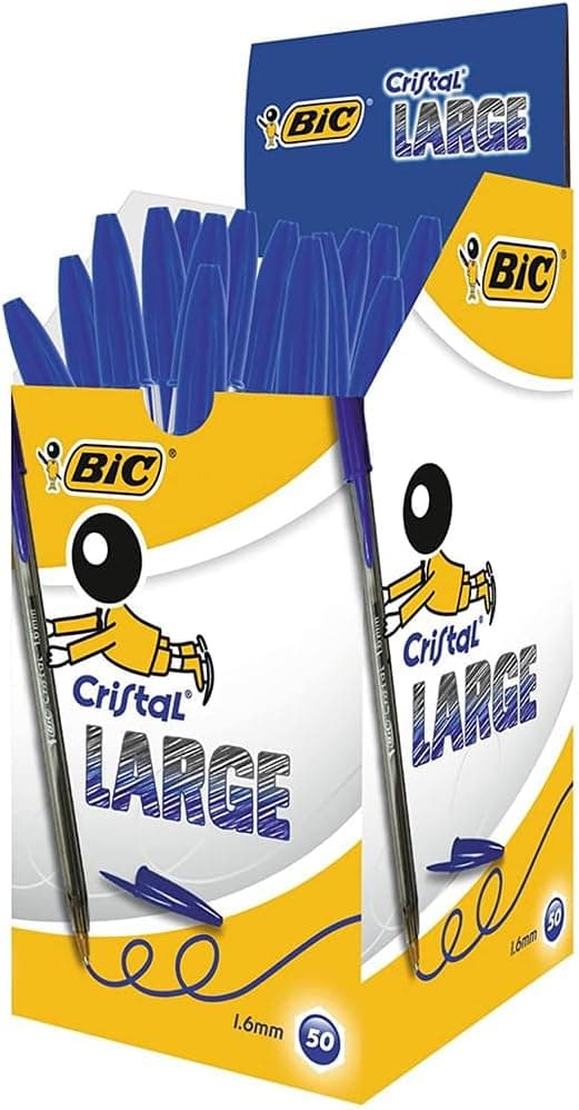 BIC Cristal Large marcadores de ponta média, para a escola, escritório ou casa, azul, embalagem de 50 (1,6 mm)