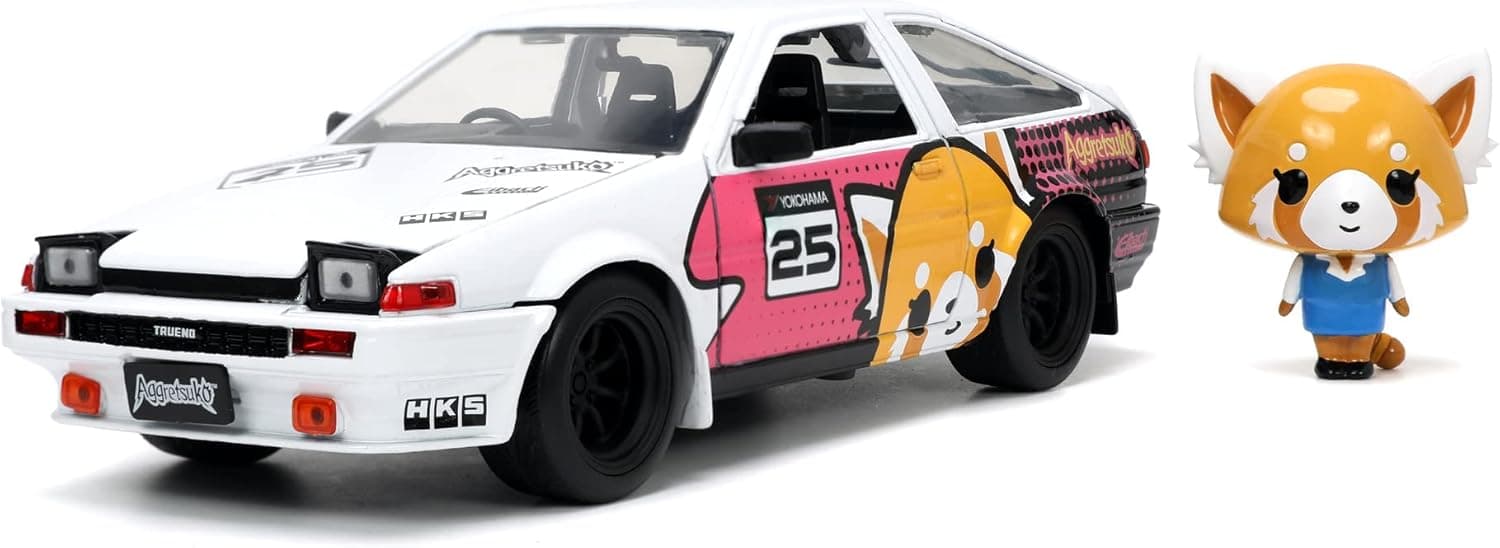 Jada - Carro Aggretsuko 1986 Toyota Trovão 1:24. De metal com roda livre, abertura de portas e figura de metal Retsuko (253255056)