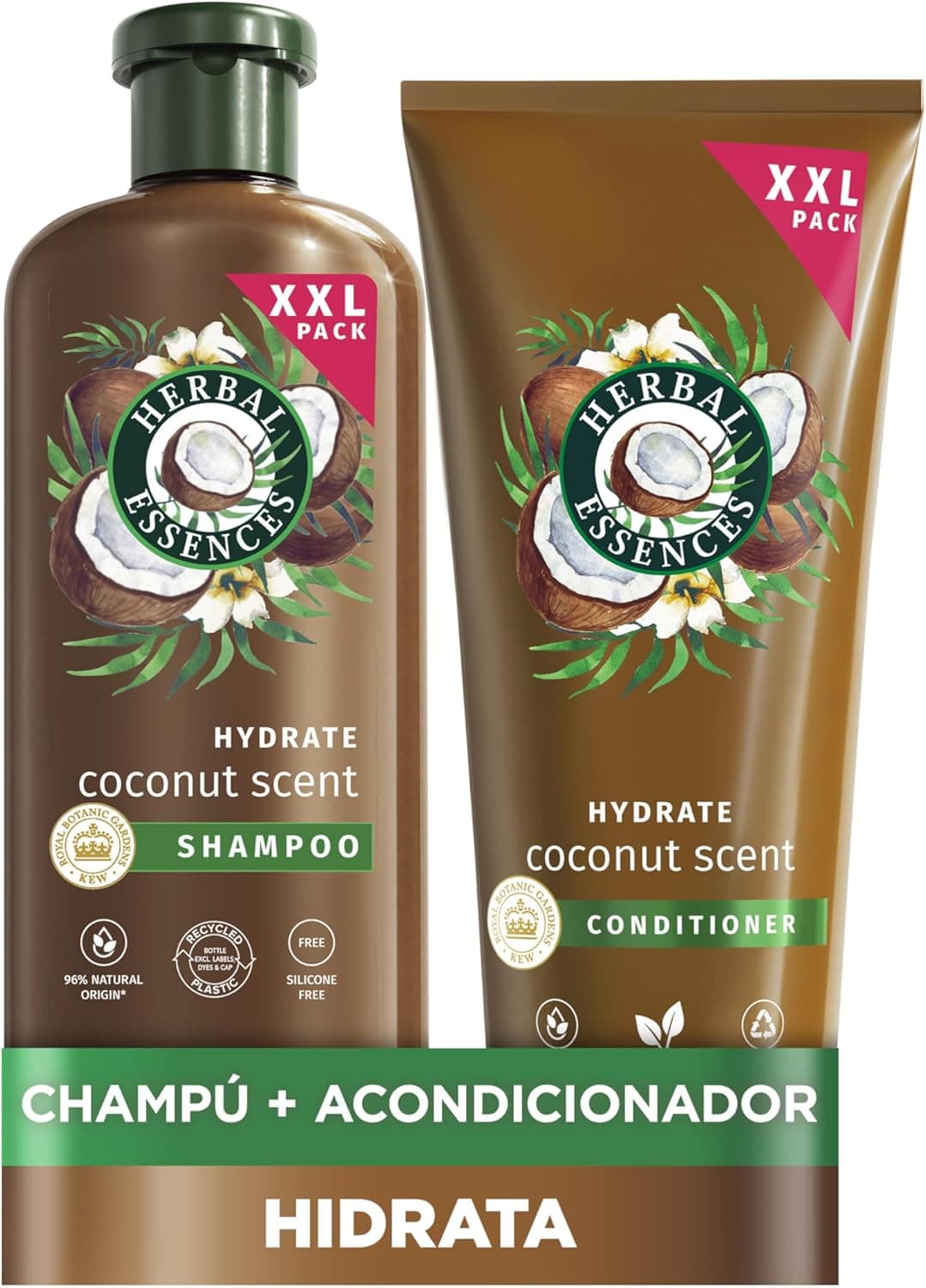 Herbal Essences Champô hidratante aroma de coco 680 ml condicionador 350 ml, para cabelo muito seco, ajuda a hidratar intensamente, cabelo suave, de origem natural, vegano, não testado em animais