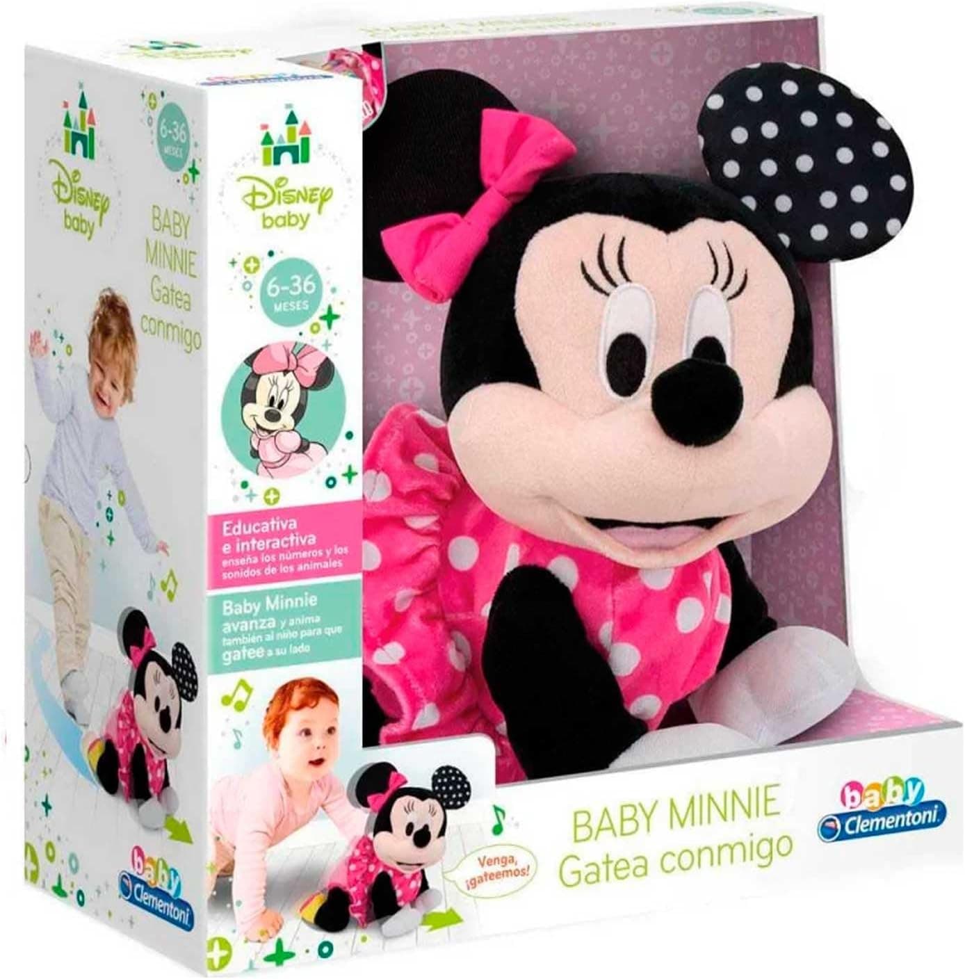 Clementoni - Baby Minnie gateos - peluche interativo para bebés com que dará os seus primeiros passos - ensina números e sons de animais - A partir de 6 meses - Fabricado na Itália - 55574