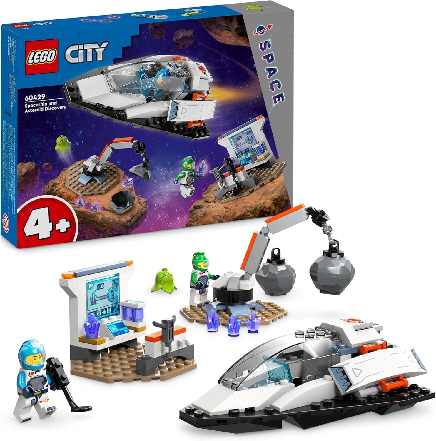 LEGO City Nave Espacial e Descoberta do Asteroide | Brinquedo de construção com 2 minifiguras de astronautas e figura de alien para crianças a partir dos 4 anos