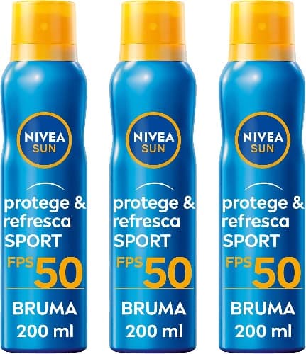NIVEA SUN Protege & Refresca – Protetor solar em spray transparente FP50, névoa refrescante e resistente à água, 200 ml x3