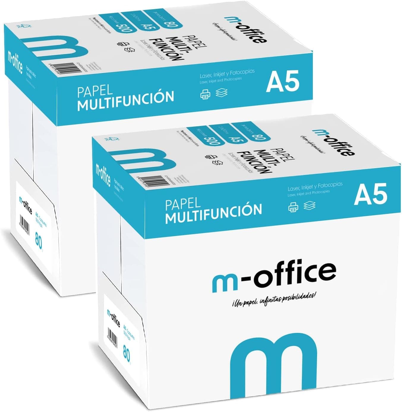 Pacote Folios A5 80 g, 10 pacotes de 500 folhas, papel multifunções para impressora Inkjet e laser, folhas A5 148 x 210 mm, ideais para o escritório e para casa, m-office (5000 folhas)