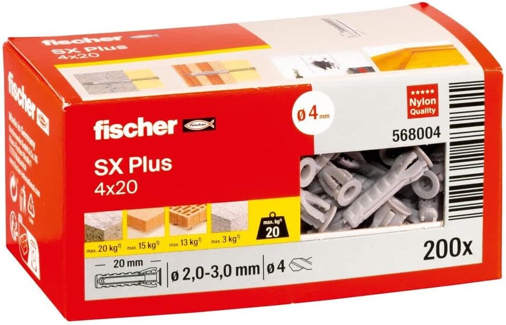 fischer 568004 Taco para parede, cinzento, 4 x 20