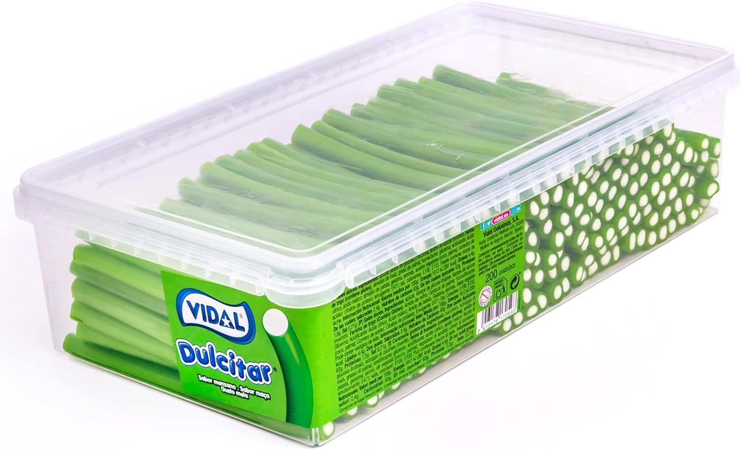 Vidal Maçã doce golosinas. Alcaçuz recheio cor verde e sabor de maçã. Bandeja de 200 unidades