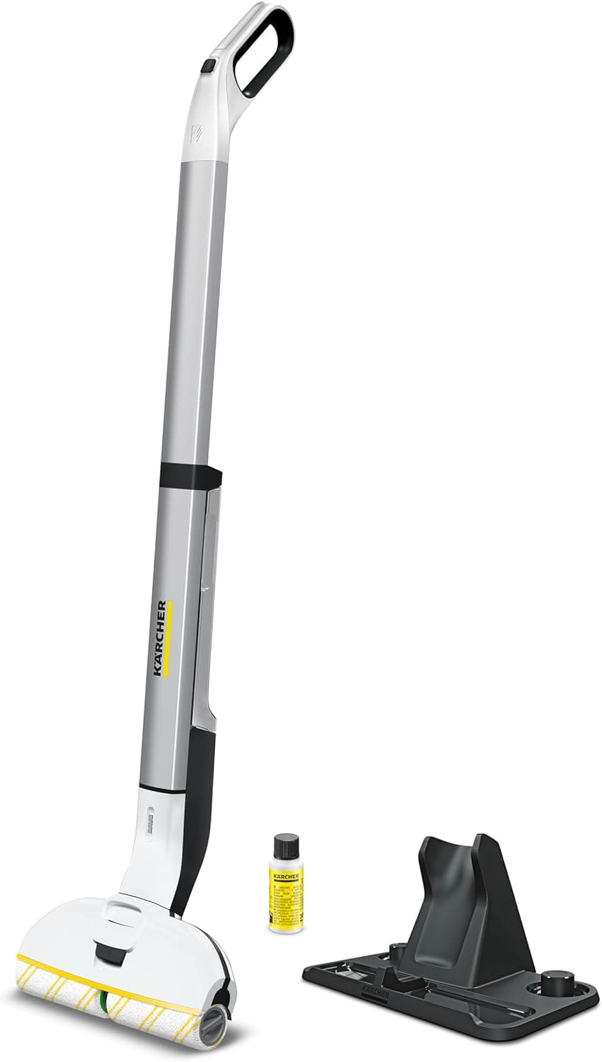 Kärcher EWM 2 esfregona elétrica, esfregona sem cabo com 2 rolos rotativos de microfibra, duração da bateria: aprox. 20 minutos, área de cobertura por carga da bateria: aprox. 60 m²