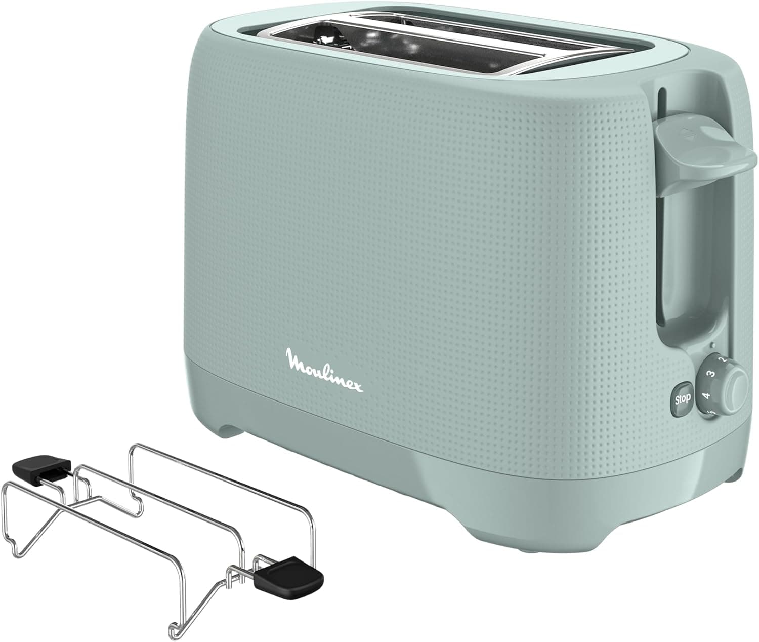 Moulinex Morning Plus, torradeira de 2 ranhuras, potência de 850 W, 7 níveis de torrada, aquecedor para pãezinhos, baguetes e croissants, bandeja recolhe migalhas removíveis, piloto luminoso, LT2M13