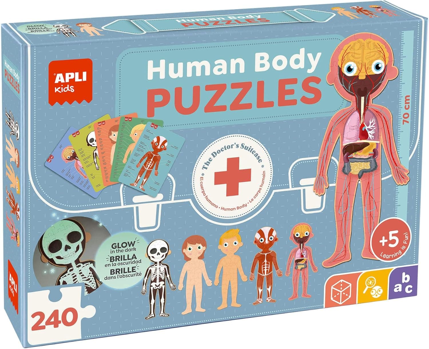 APLI Kids 19438 - Kit quebra-cabeças educativos corpo humano: 5 puzzles gigantes de 48 peças e 15 fichas para aprender tudo sobre o corpo humano. Recomendado a partir de 5 anos