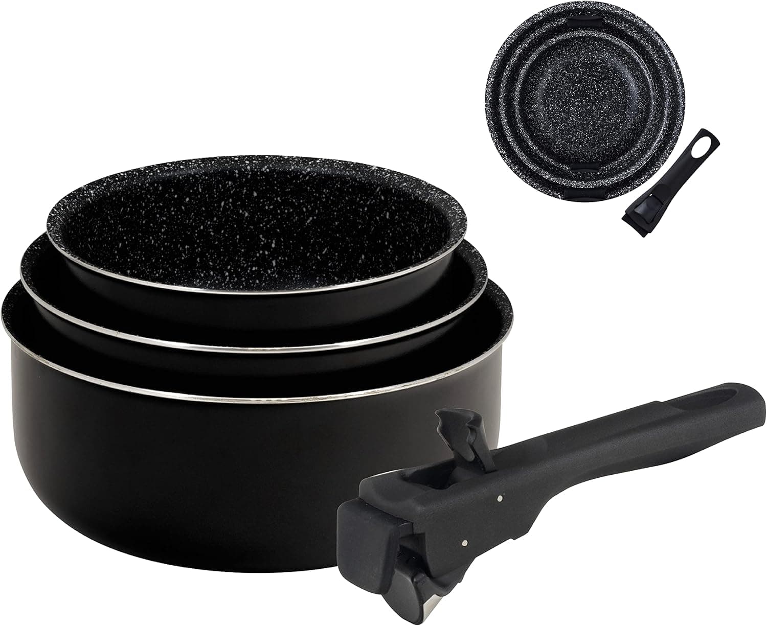 Bergner Set 3 cazos Ø16+18+20cm aluminio prensado apta inducción Click & cook black CON mango Click & cook