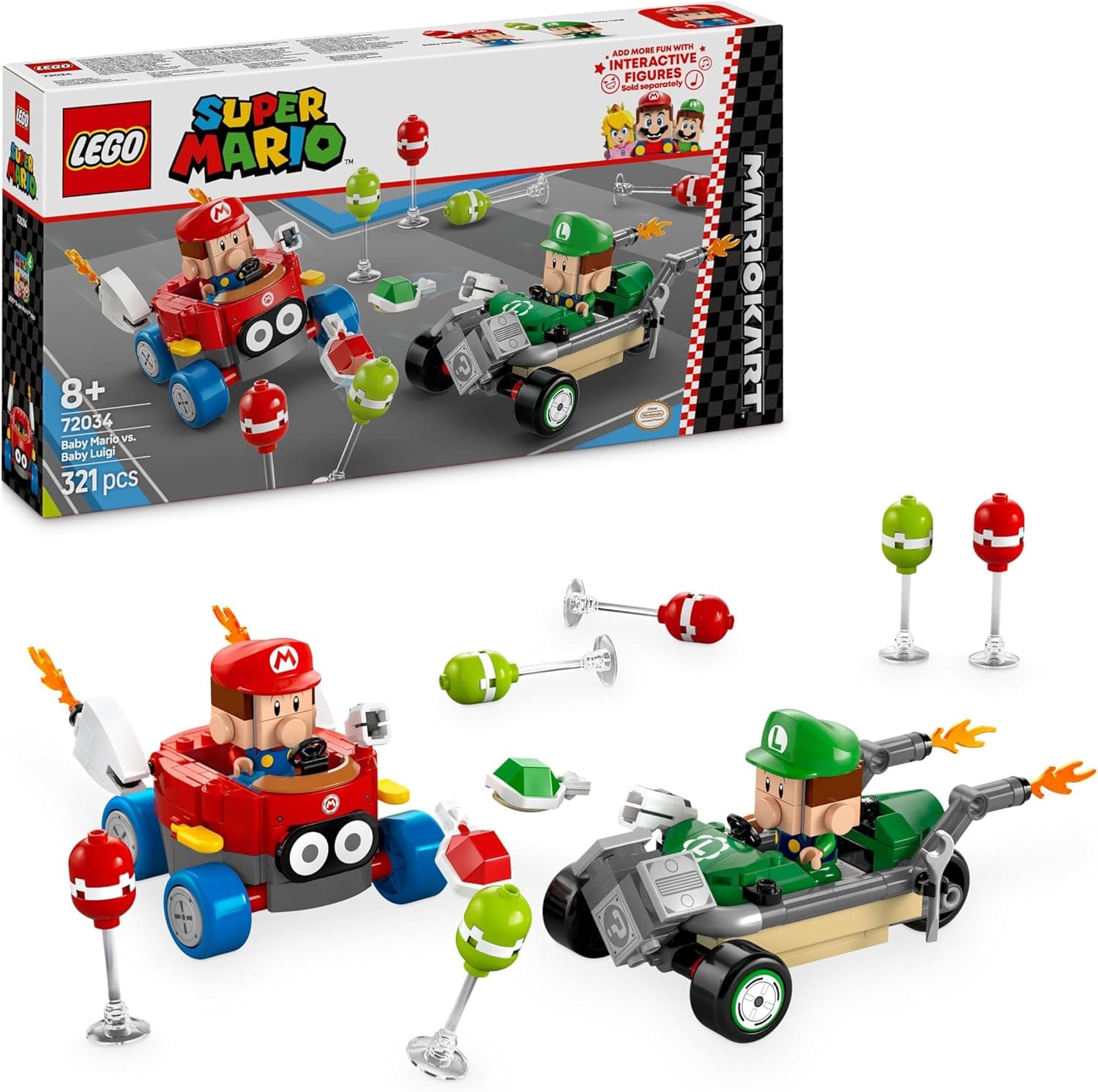 LEGO Super Mario: Mario Kart: Bebé Mario vs. Bebé Luigi brinquedo de construção e 2 figuras de personagens de videojogo Nintendo, 2 carros de corrida, presente para meninos e meninas de 8 anos ou mais
