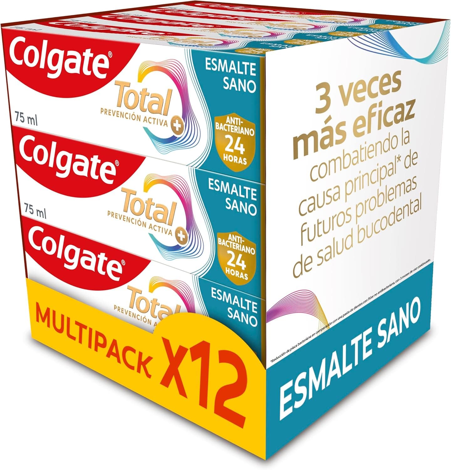 Colgate Total Advanced Healthy Enamel | Pasta de dentes branqueadora com defesa antibacteriana e reparação do esmalte 12 x 75 ml