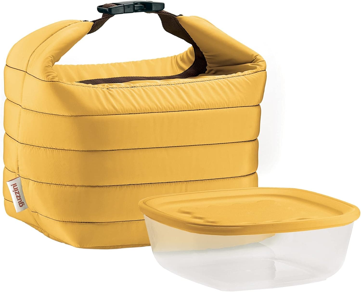Guzzini Conjunto de sacos térmicos On The Go com caixa de armazenamento de produtos frescos, ocre, saco de 22 x 18 x 22 cm, recipiente de 19,6 x 19,6 x 7 cm, 1400 cc