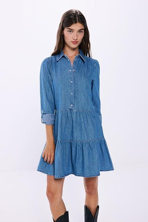 SPRINGFIELD | Vestido curto em ganga com bolsos e mangas enroladas para mulher
