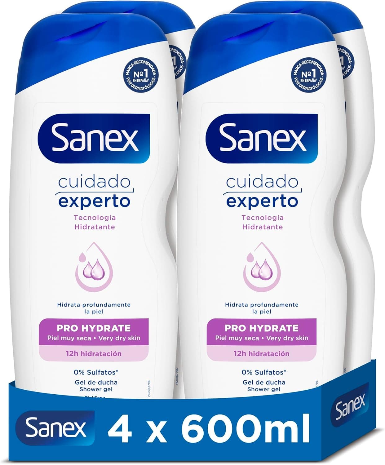 Sanex Cuidados especializados Pro Hydrate gel de banho, pack 4 unidades x 600 ml