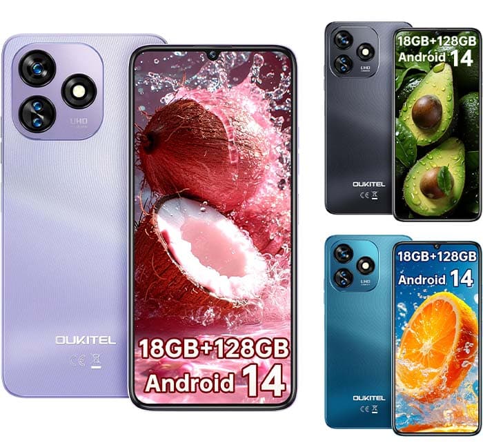 OUKITEL C51 Telefones celulares livres, ecrã HD de 6,8" 90 Hz, smartphones, 18 GB + 128 GB/1 TB Android 13 Smartphone, bateria 5150 mAh, câmara 13 MP móvel, 3 ranhuras para cartões / OTG. /GPS
