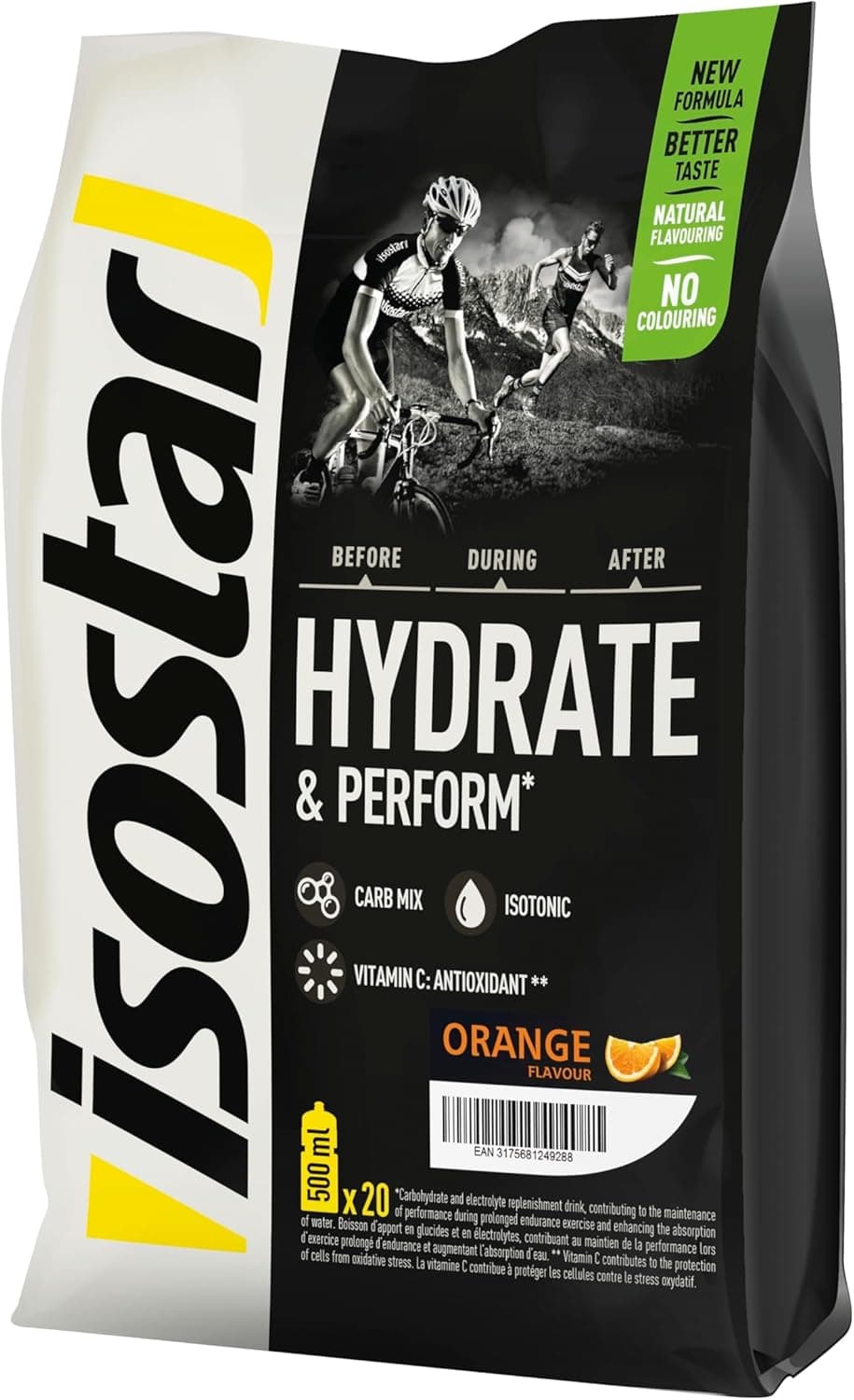 Isostar Hydrate & Perform, 800 g de bebida eletrolítica isotónica, solução eletrónica para otimizar o desempenho desportivo, sabor laranja, 20 porções