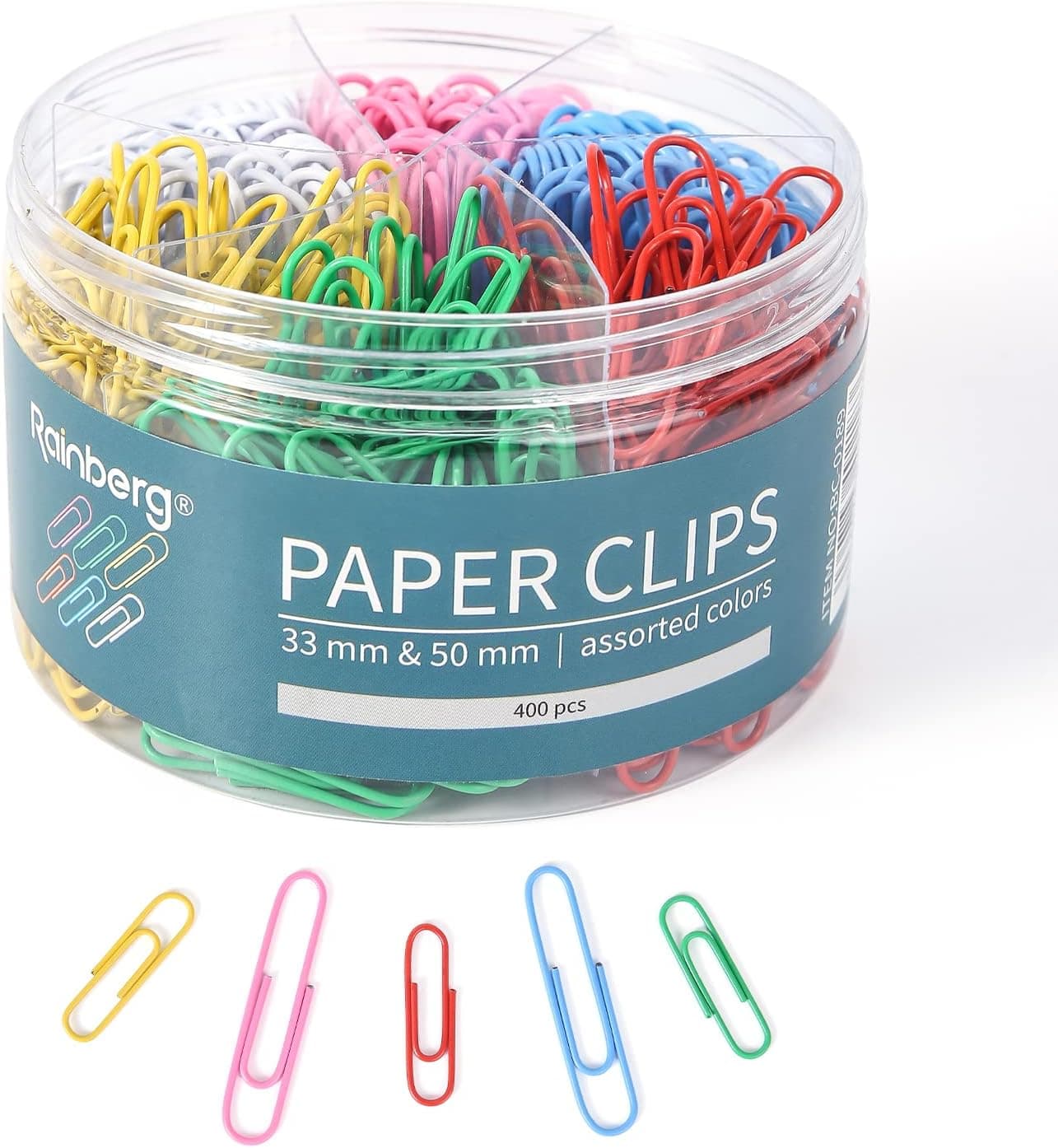 Rainberg Clipes de papel, clipe de papel de 33 e 50 mm, 400 clipes de papel (cor múltipla)