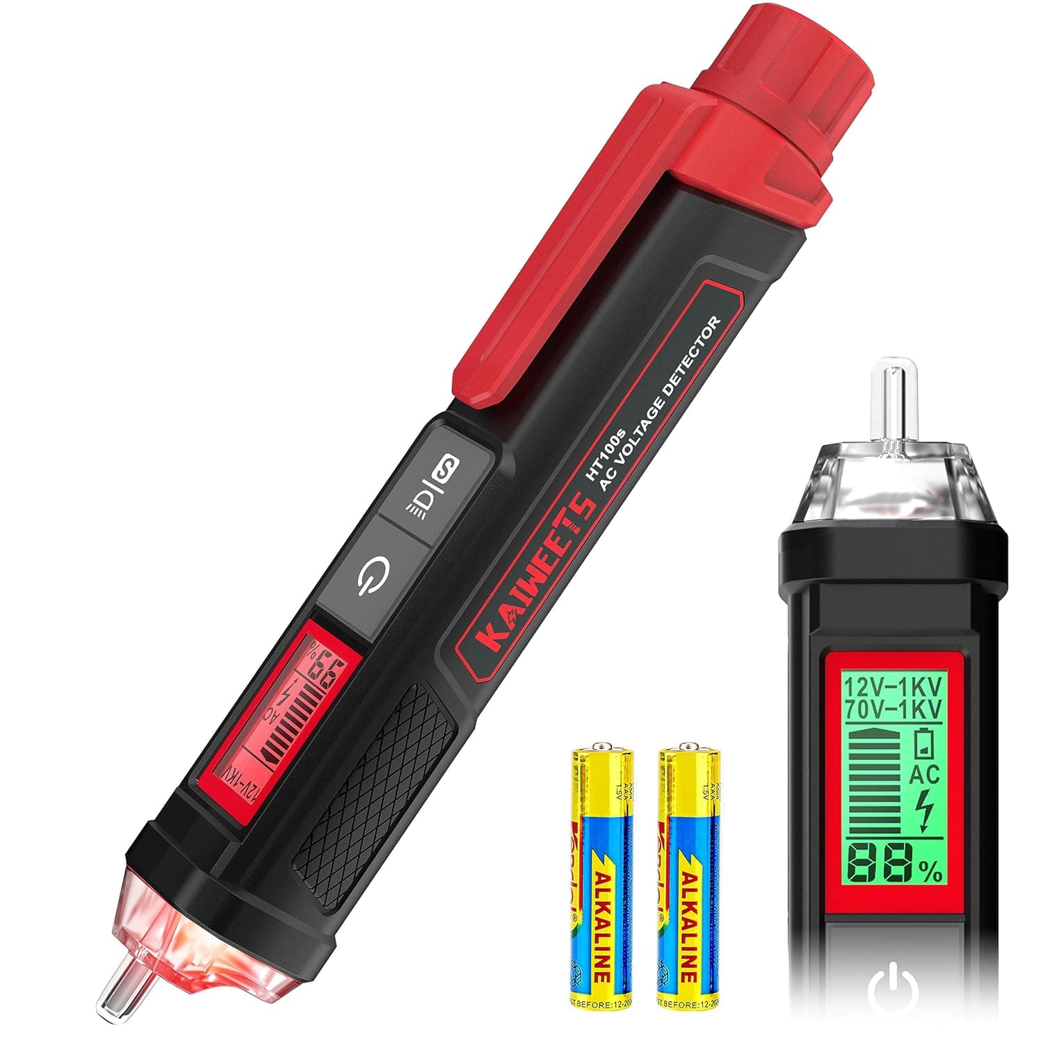 KAIWEETS HT100s | Detector de voltagem sem contacto com visor LCD, sensibilidade ajustável e alarme sonoro