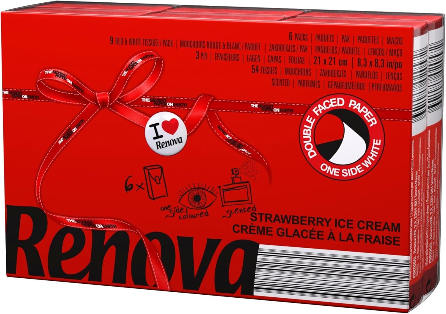 Renova Red Label | Lenços de bolso com aroma a morango em 6 packs de 9 unidades