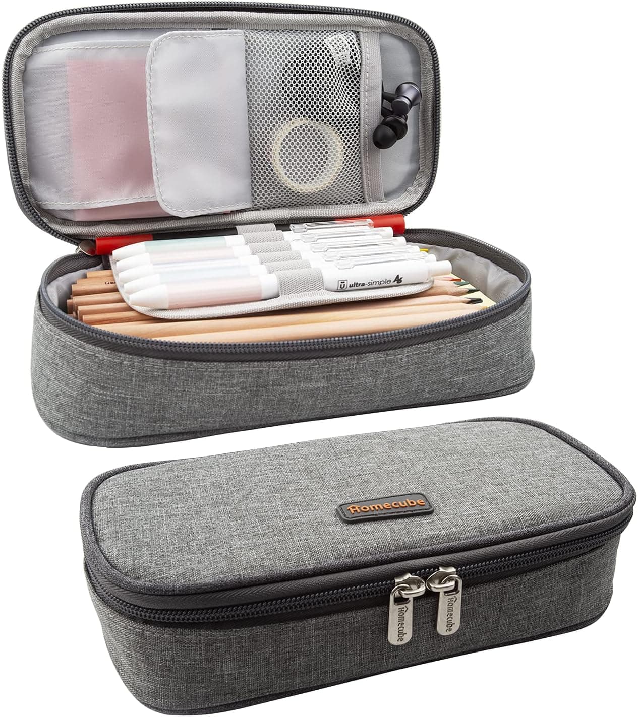 Homecube | Estojo grande para lápis e organização de secretária em cinzento claro