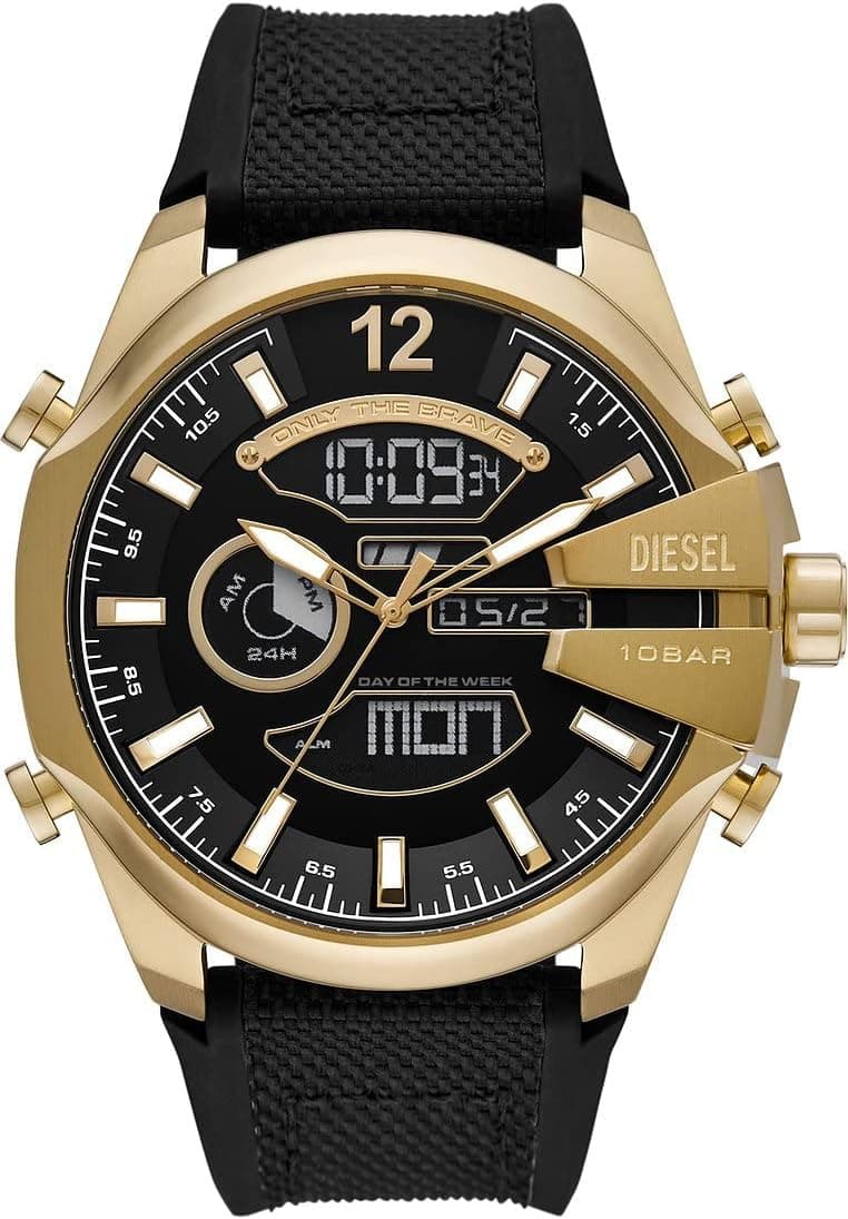 Diesel Mega Chief Relógio para homem, movimento Ana-Digi com correia de silicone