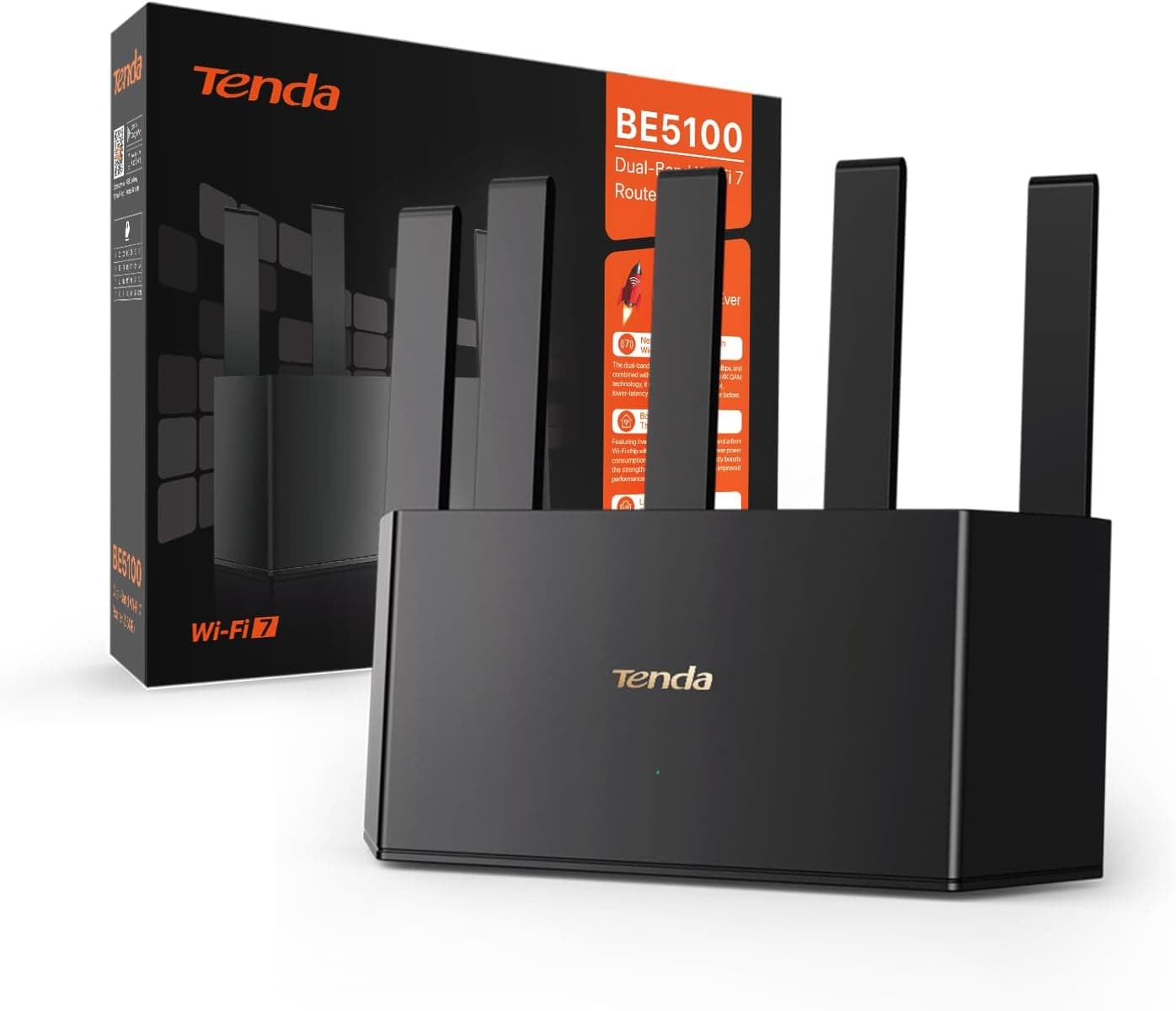 Tenda RE6L Pro - Router WiFi 7 BE5100 de banda dupla, WiFi Mesh, 1 x 2,5 Gbps+3X portas WAN/LAN Gigabit, 5 antena vertical, funcionamento múltiplo (MLO), 4K-QAM , VR/AR Gaming, NFC, VPN