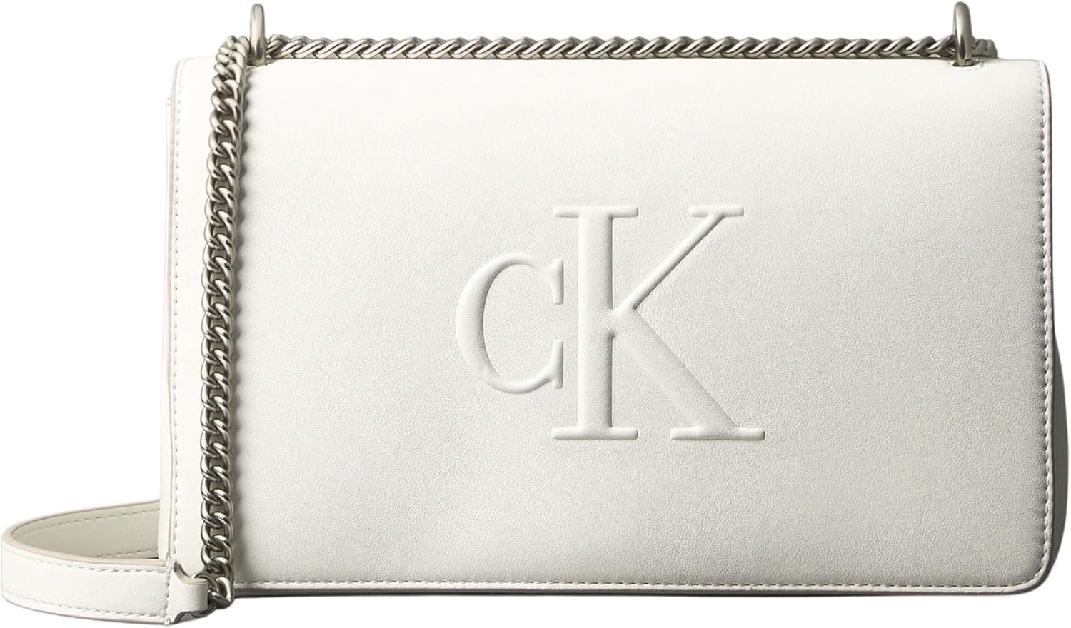 Calvin Klein Sculpted Flap | Mala tiracolo branca com corrente para mulher