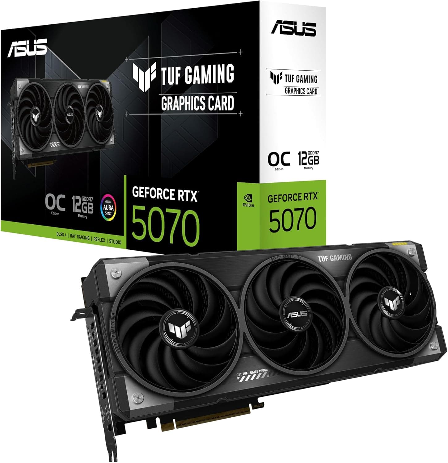 ASUS TUF Gaming GeForce RTX 5070 12 GB GDDR7 OC Edition Placa gráfica Gaming (PCIe 5.0, HDMI/DP 2.1, ranhuras 3,125, componentes de grau militar, revestimento PCB, ventiladores axiais-Tech)