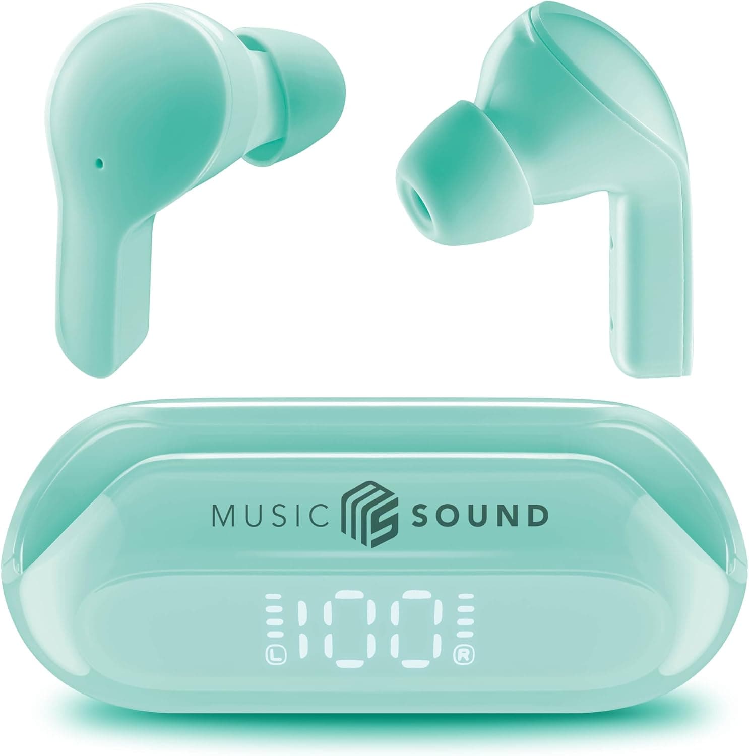 Music Sound - Auriculares Bluetooth TWS Slide - Sem fios - Design intra-auditivo - Ecrã LED - Tempo de reprodução 26 horas - Verde