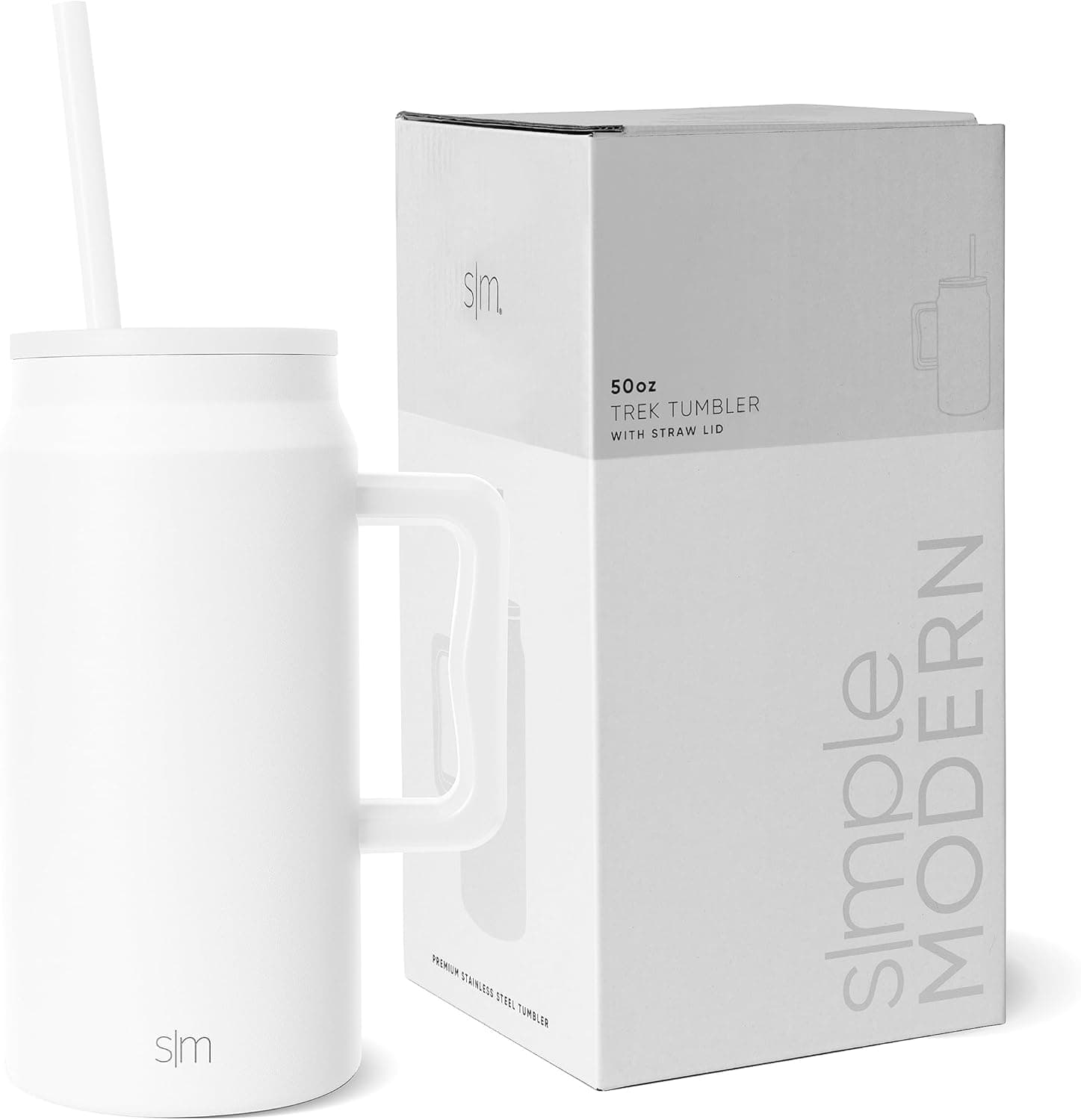 Simple Modern Copo térmico com alça e palha | Caneca térmica jarro de água grande de aço inoxidável isolado, presentes para mulheres e homens | Trek | 1480 ml | Winter White