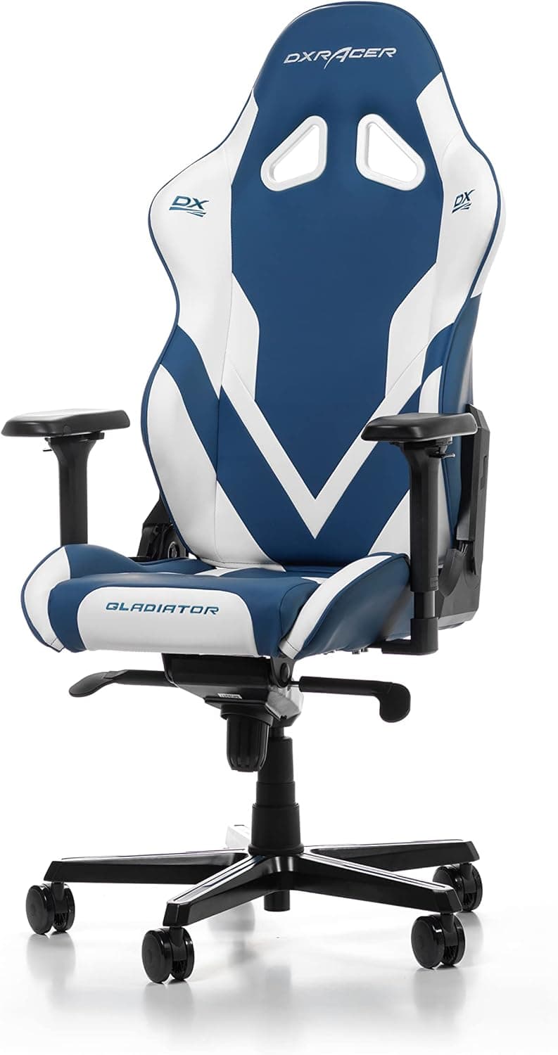 DXRacer (o original Gladiator G001 cadeira Gaming, couro sintético, azul e branco, até 200 cm