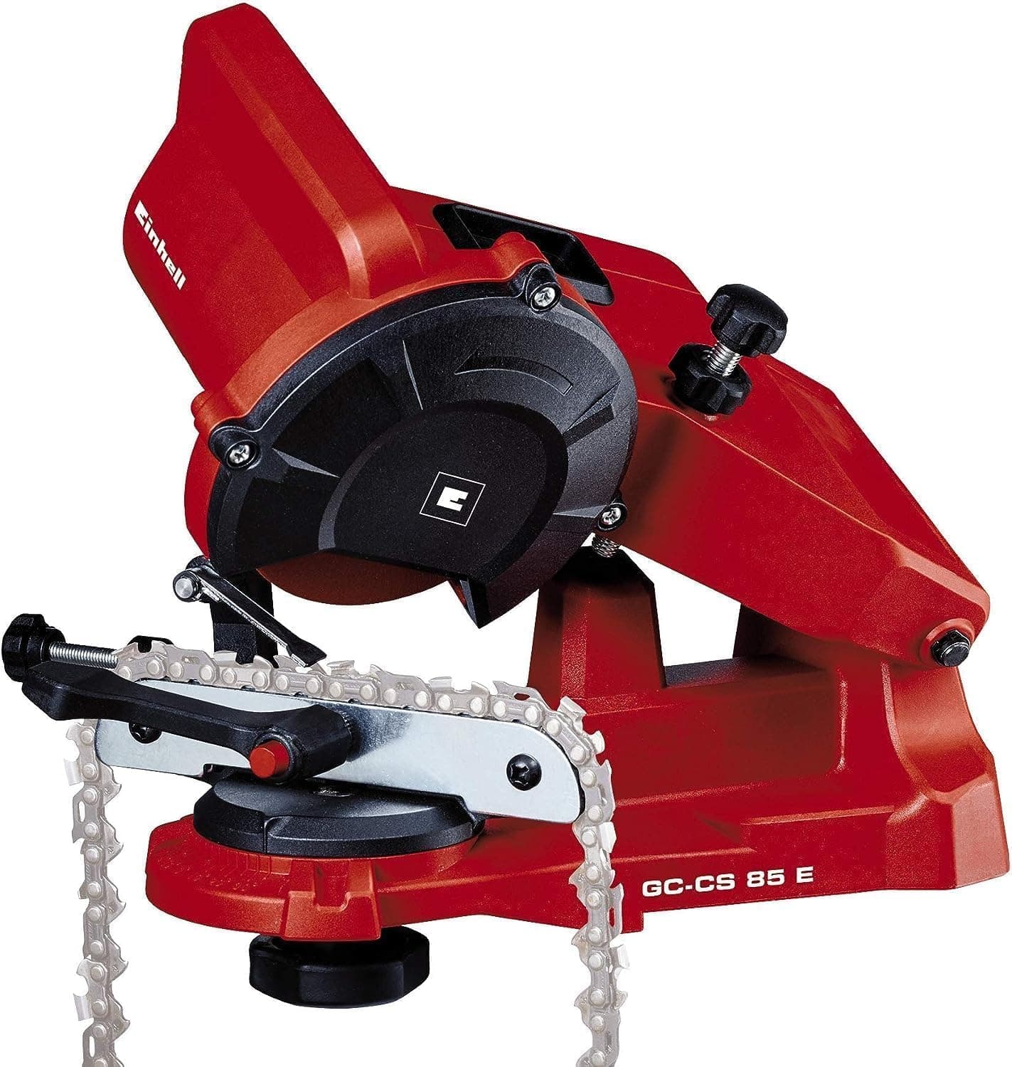 Einhell GC-CS 85 E Afiador de correntes de motosserra elétrica com cabo, alentim 5500 RPM, 85 W, 220-240 V, 50 Hz, parada de profundidade e disco de afiar, cor vermelha