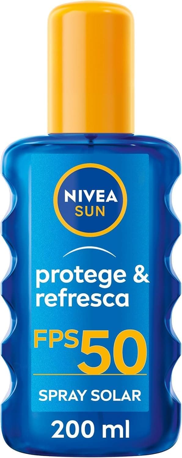 NIVEA SUN Protege & refrescante spray solar FP50 (1 x 200 ml), spray com proteção UVA/UVB, proteção solar alta invisível, refrescante e resistente à água